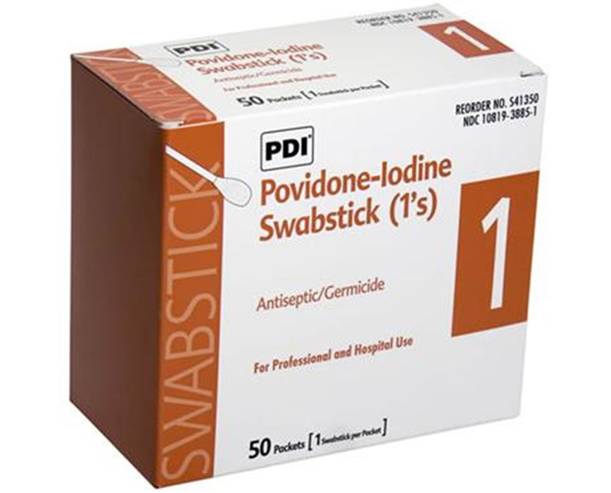 Povidone-Iodine Prep Swabsticks: 1 Box of 50 1-Packets