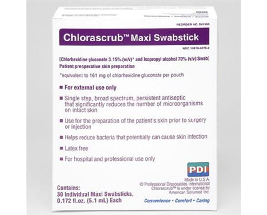 Chlorascrub Swabs S41950: 1 Box of 30 Maxi Swabsticks