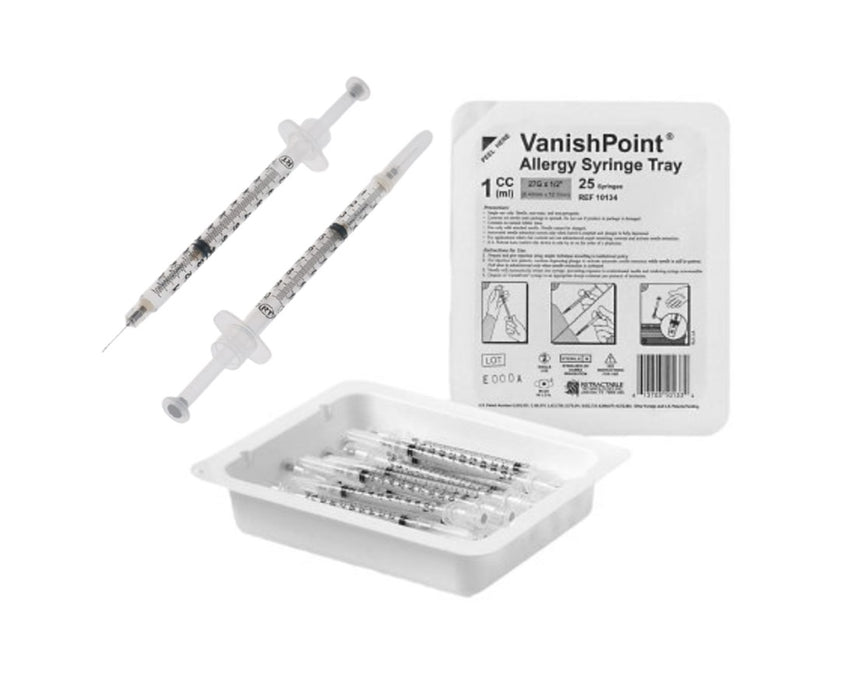 VanishPoint Tray - 1mL Allergy Syringe w/ 27G x 1/2" Needle (1000/case)