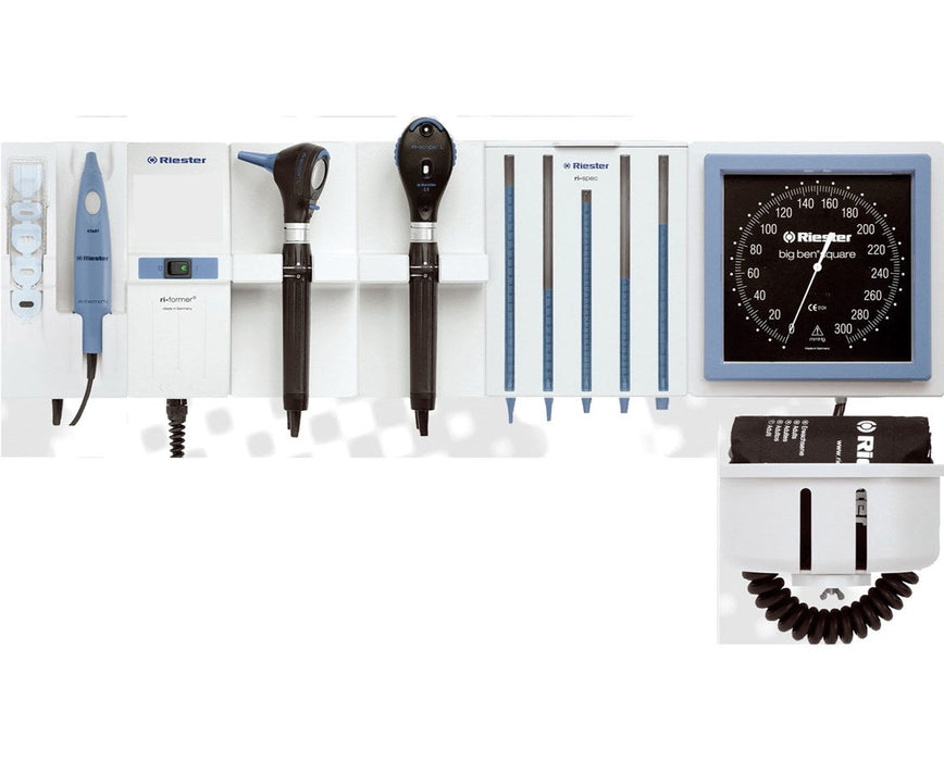 Ri-former Wall Diagnostic System. L2 LED Otoscope, L2 Xenon Ophthalmoscope, Aneroid BP, Infrared Thermometer, Wall-Board, Specula Dispenser & Cuff