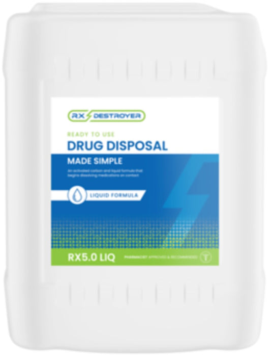 5 Gallon Rx Drug Liquid Waste Disposal Container with Hardener Pouch w/ Mail-Back Disposal Program