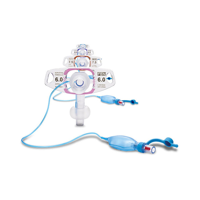BLUSelect Fenestrated Tracheostomy Tube w/ Wedge & Decan Cap, Cuffed, 8mm, 75.5mm L