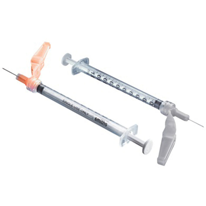1mL Tuberculin Syringe w/ Detachable 27G x 1/2" Needle-Pro Edge Safety Needle, 400/Cs
