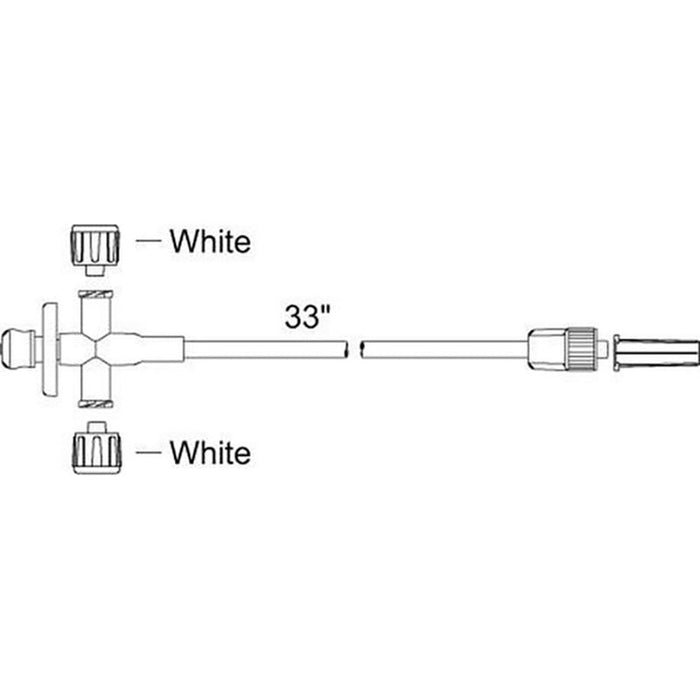 Standard Bore IV Extension Set w/ Male Luer Lock, 3-Way Anesthesia Style Stopcock, Injection Site, Non-Vented White Caps, 3.9mL PV, 35" L - 50/Cs