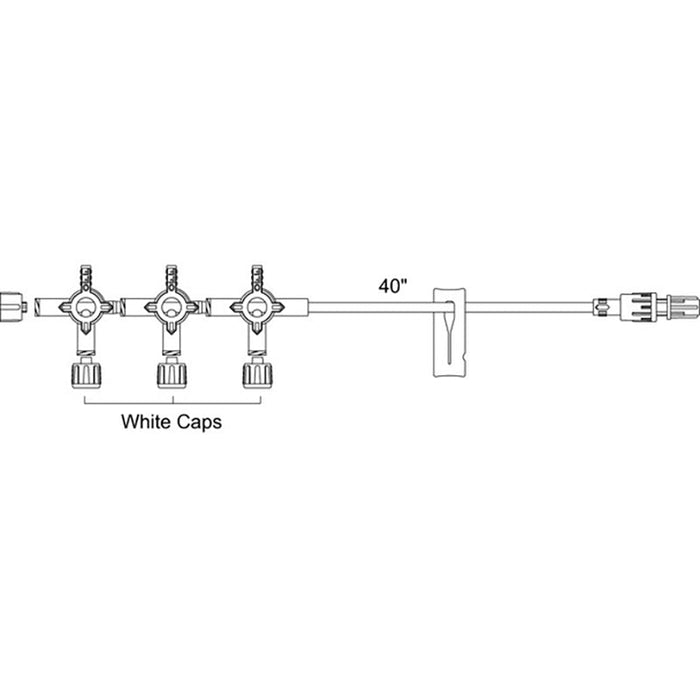 Standard Bore IV Extension Set w/ Swivel Luer Lock, 4-Way Stopcock, 5.3mL PV, 44" L - 25/Cs
