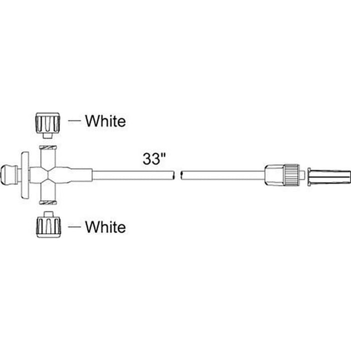Standard Bore IV Extension Set w/ Male Luer Lock. 3-Way Anesthesia Style Stopcock. Injection Site. Non-Vented White Caps. 3.9mL PV. 35" L (50/cs)
