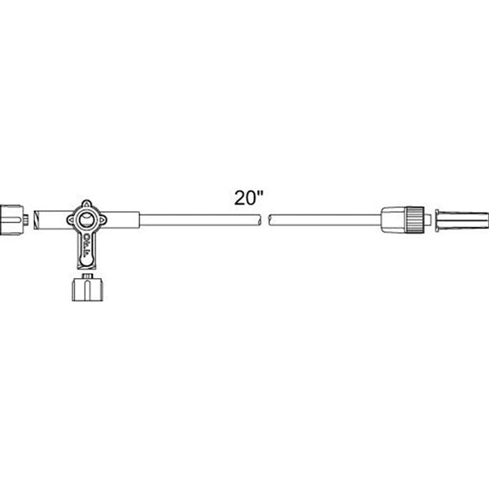 Standard Bore IV Extension Set w/ Male Luer Lock, 4-Way Stopcock, 2.5mL PV, 22" L - 50/Cs