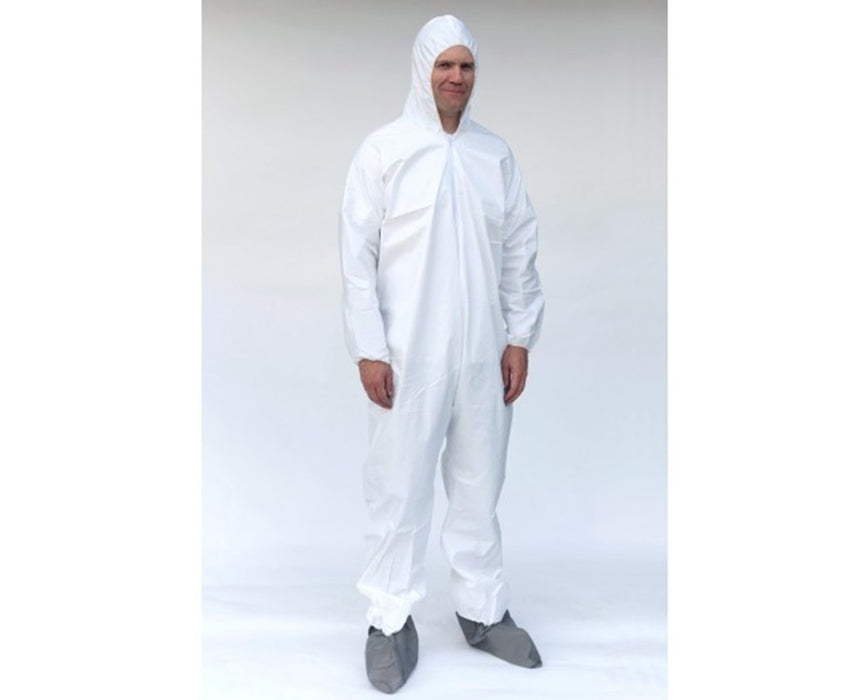 White Coverall w/ Attached Hood & Front Zipper Attached boot: SM