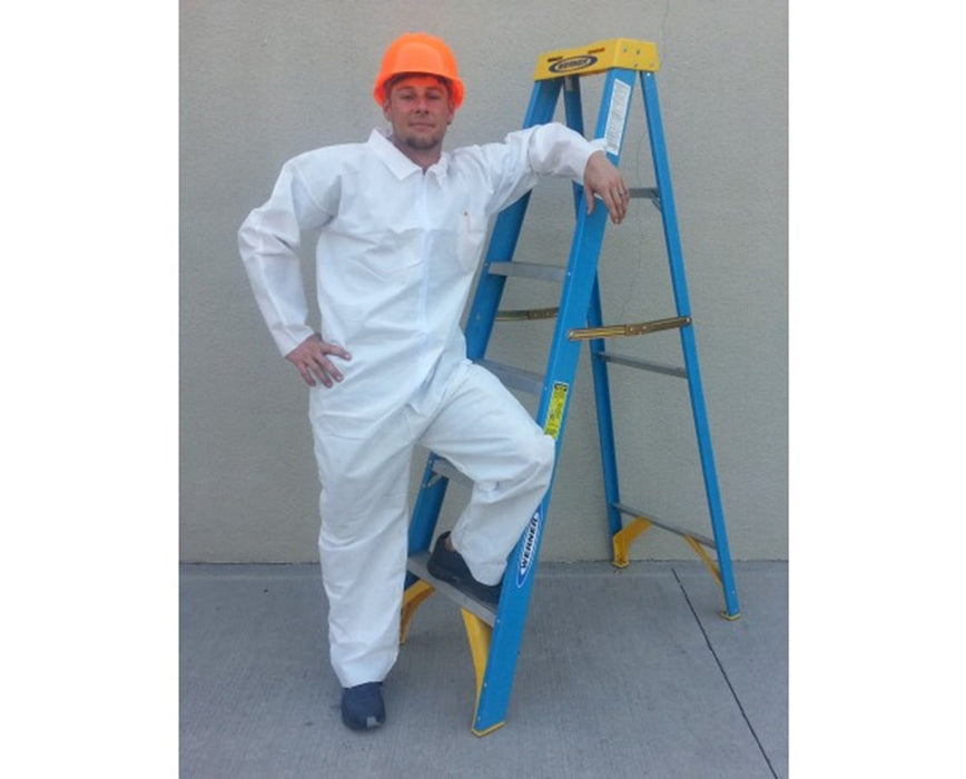 White Lightweight Polypropylene Coveralls with Zipper Front Elasticated - size XXL