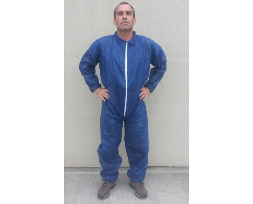 Blue Lightweight Polypropylene Coveralls with Zipper Front Elasticated - size XXL