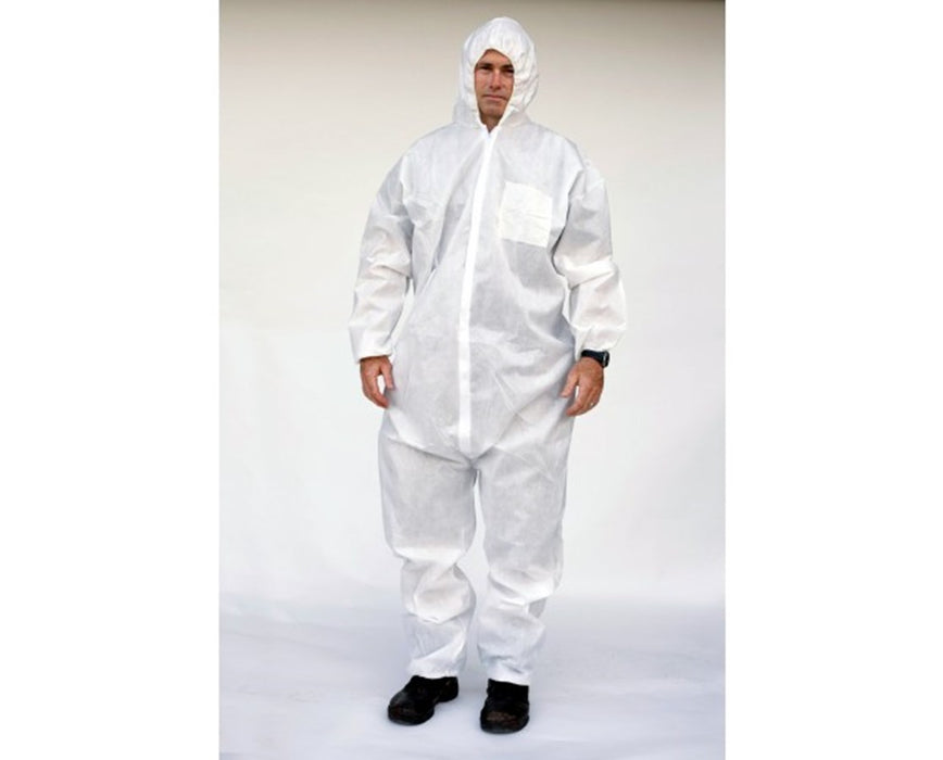 White Lightweight Polypropylene Coveralls with Attached Hood and Zipper Front Standard - size LG