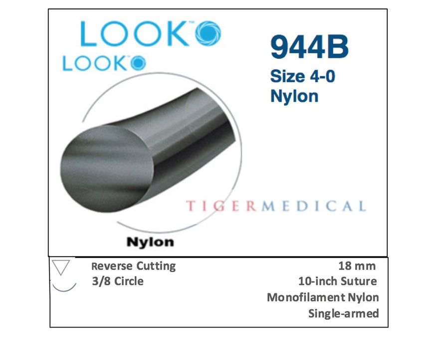 Nylon Non-Absorbable Sutures with Reverse Cutting Needles, 3/8 Circle, 12 per Box - Size 4-0, 18" C6 - 18mm Needle