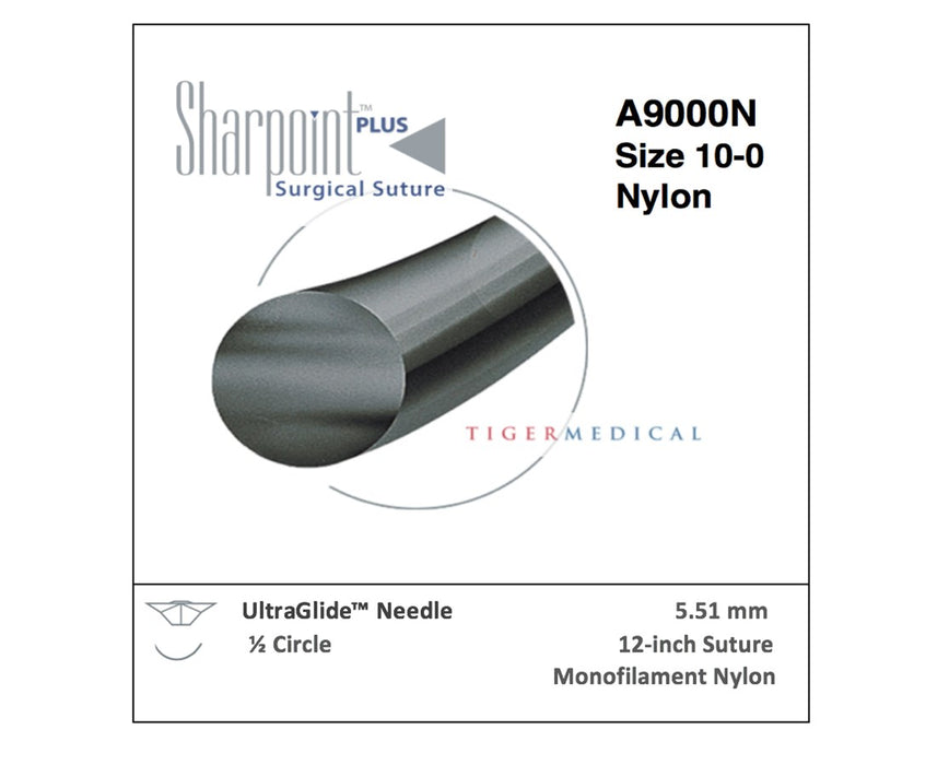 Nylon Non-Absorbable Ophthalmic Sutures w/ UltraGlide Needles, 1/2 Circle (12/Box)