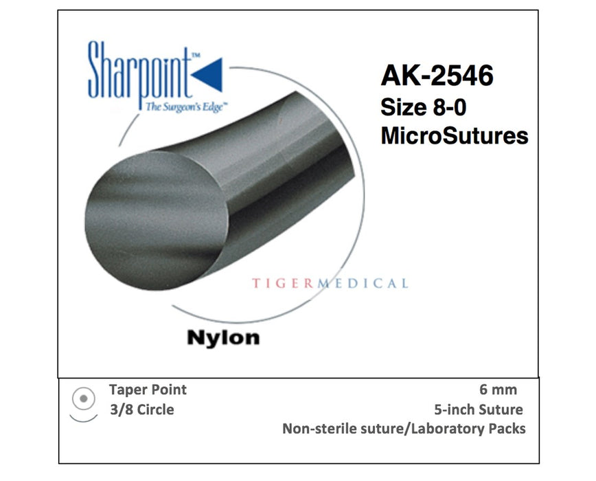 Non-Sterile Nylon MicroSutures with Taper Point Needles, 3/8 Circle, 12 per Box - Size 10-0 - DR5 - 5mm Needle