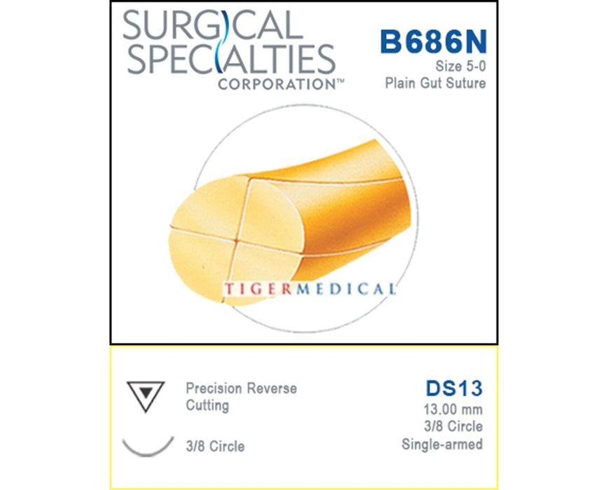 Reverse Precision Cutting Single Armed Plain Gut Suture, 3/8 Circle (12/Box)