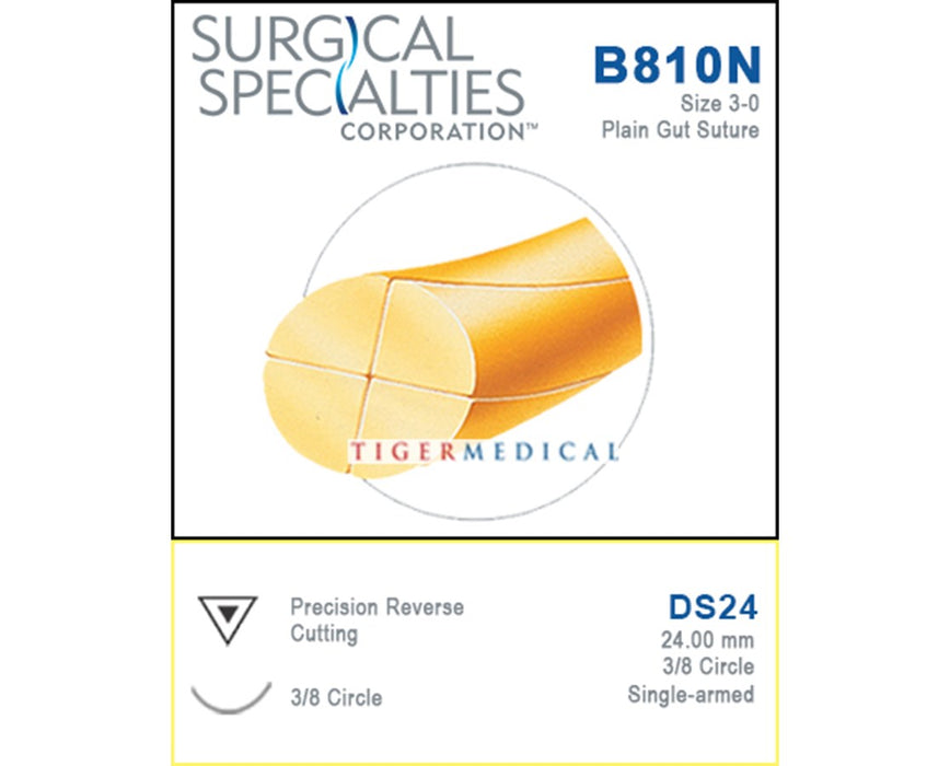 Reverse Precision Cutting Single Armed Plain Gut Suture, 3/8 Circle (12/Box)