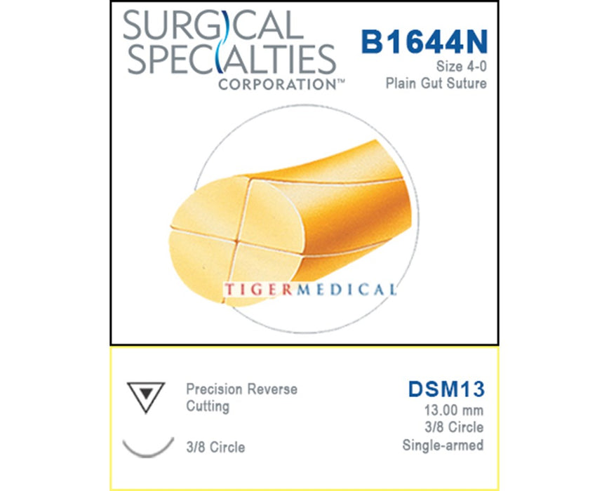 Reverse Precision Cutting Single Armed Plain Gut Suture, 3/8 Circle (12/Box)