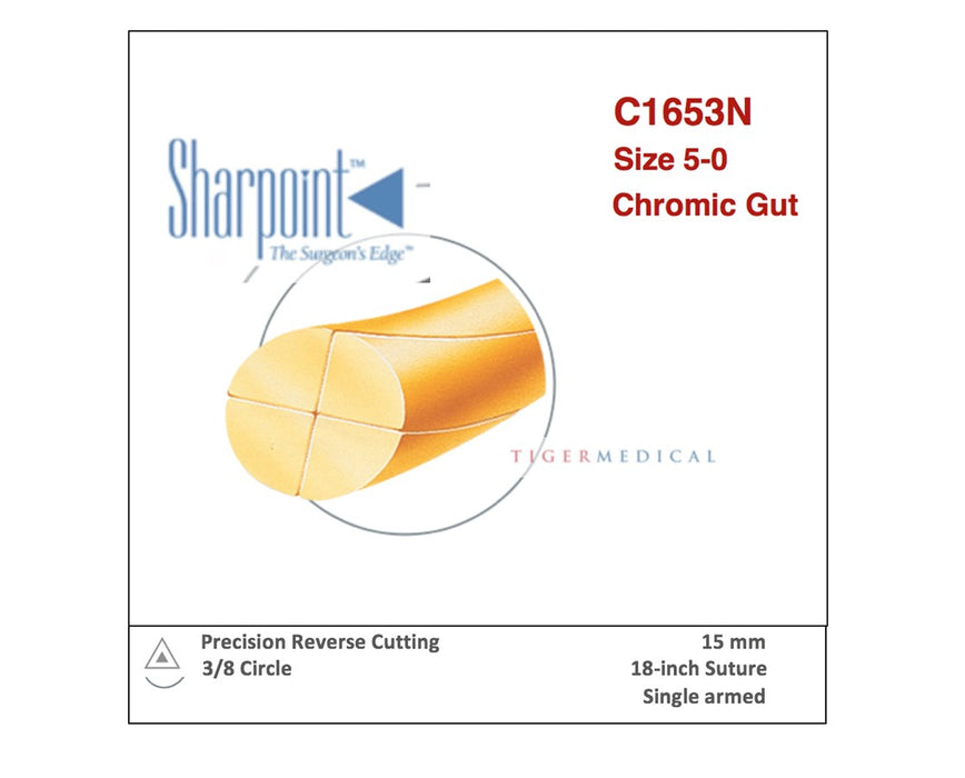 Chromic Gut Absorbable Sutures with Precision Reverse Cutting Needles, 1/2 Circle, 12 per Box - Size 4-0 - 20mm Needle