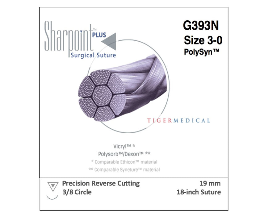 PolySyn Absorbable Braided Sutures w/ Precision Reverse Cutting Needles, 3/8 Circle, Size 4-0, 27", 24mm Needle, Violet (12/Box )