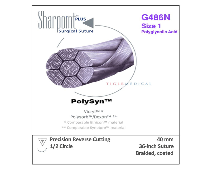 PolySyn Absorbable Braided Sutures w/ Precision Reverse Cutting Needles, 1/2 Circle, Size 5-0, 18"- 9mm Needle (12/Box)