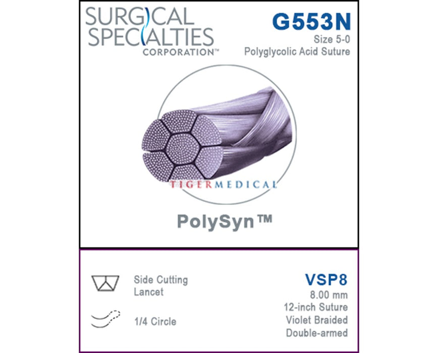 PolySyn Violet Braided Polyglycolic Acid Side Cutting Lancet Sutures, 12/Box