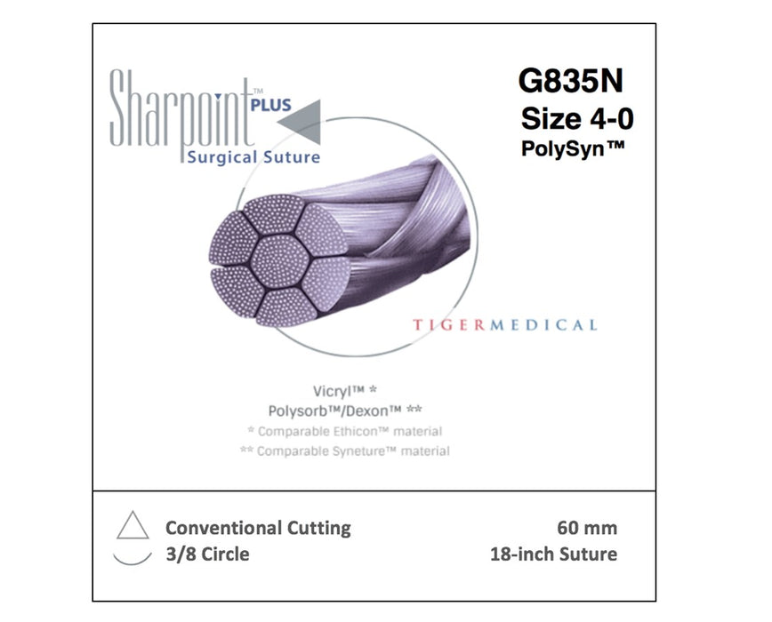 PolySyn Absorbable Braided Sutures w/ Precision Conventional Cutting Needles, 3/8 Circle, Size 5-0, 13mm Needle (12/Box )