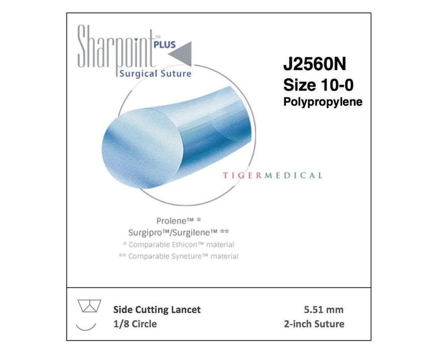 Polypropylene Ophthalmic Side Cutting Lancet Sutures, 1/8 Circle, 2"- 5.51 mm Needle Size 10-0 (12/Box)