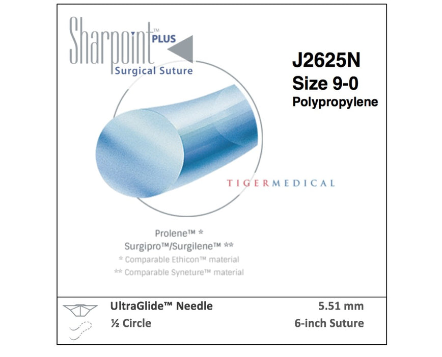 Polypropylene Non Absorbable Double Armed Sutures w/ UltraGlide Needles, 1/2 Circle (12/Box)