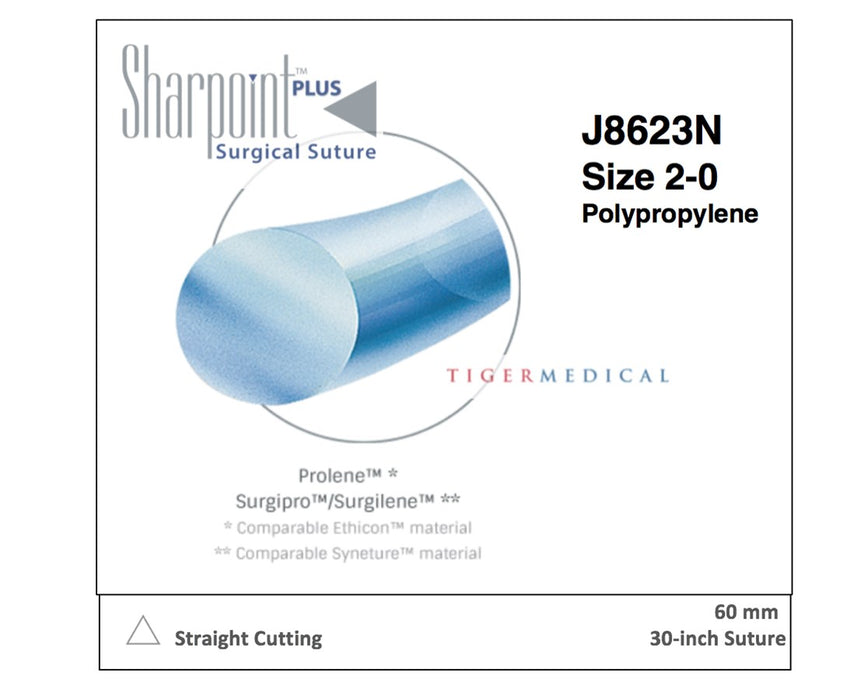 Polypropylene Non Absorbable Monofilament Sutures with Straight Cutting Needles (12/Box)