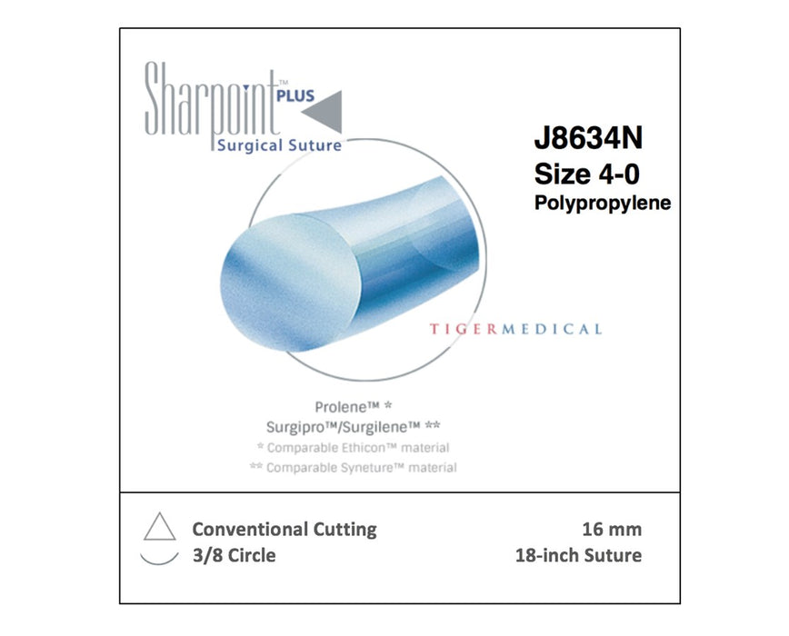 Polypropylene Non-Absorbable Sutures w/ Precision Conventional Cutting Needles, 3/8 Circle, Size 5-0, 18", 13mm Needle (12/box)