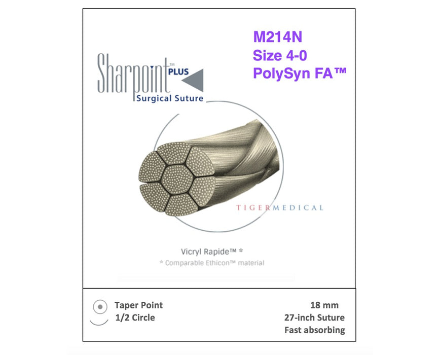 PolySyn FA Braided Sutures w/ Taper Point Needles, 1/2 Circle (12/Box)