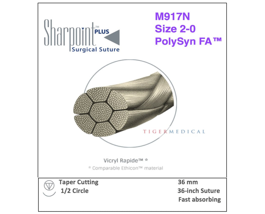 PolySyn FA Braided Sutures w/ Taper Cutting Needles, 1/2 Circle (12/Box)