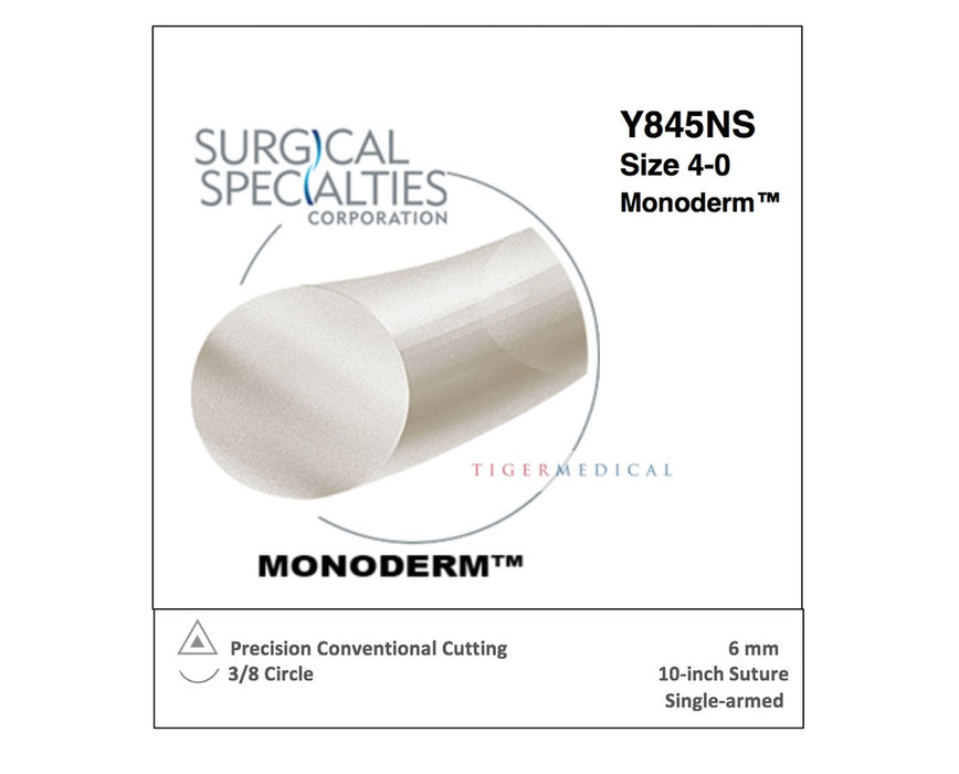 Monoderm Absorbable Sutures w/ Precision Conventional Cutting Needles, 3/8 Circle, Size 4-0, 18", 16mm Needle (12/Box)