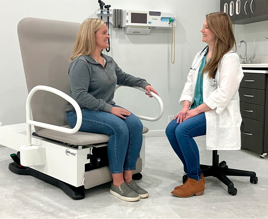 Power Hi-Lo Exam Table w/ Adjustable Back & Drawers - Fusion-Freedom ADA Chair [Stirrups & Wheel Option]