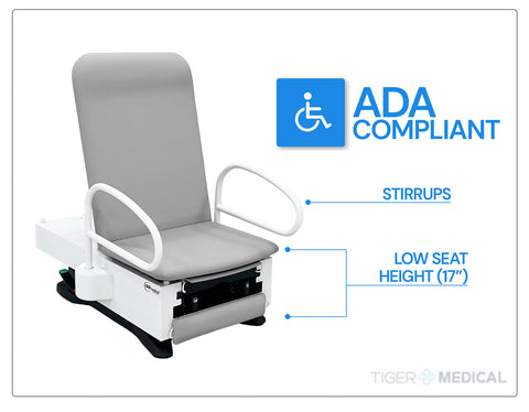 Power Hi-Lo Exam Table w/ Adjustable Back & Drawers - Fusion-Freedom ADA Chair [Stirrups & Wheel Option]
