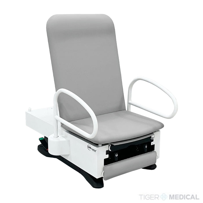 Power Hi-Lo Exam Table w/ Adjustable Back & Drawers - Fusion-Freedom ADA Chair. Manual Back, Stirrups, Pelvic Tilt, Drawer Warmer, Electric Outlet, OneTouch Wheels