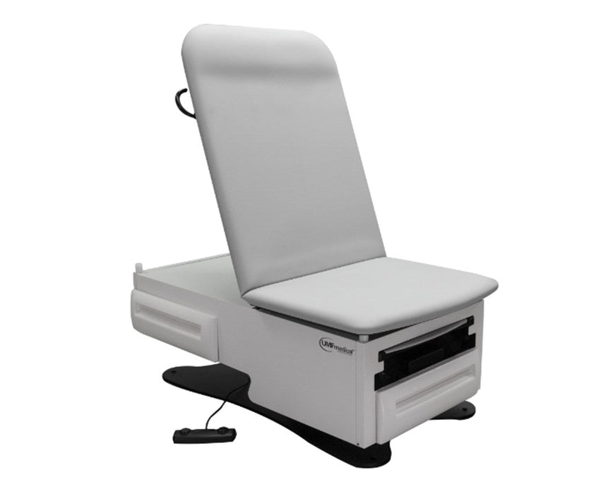 FusionOne Power Hi-Lo Exam Table w/ Drawers & Adjustable Back. Manual Backrest, Stirrups, Pelvic Tilt, Drawer Warmer, Electric Receptacle, Premium Upholstery
