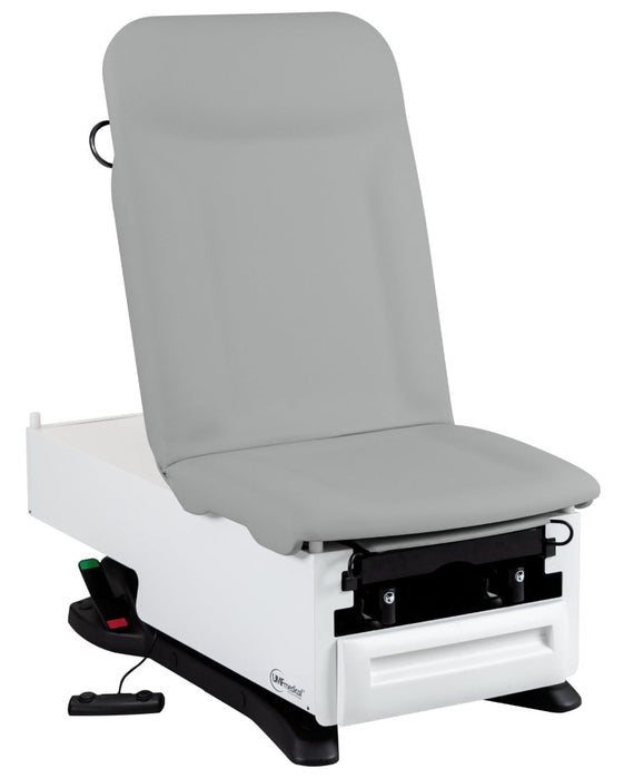 FusionOne Power Hi-Lo Exam Table w/ Drawers & Adjustable Back. Manual Backrest, Stirrups, Pelvic Tilt, Drawer Warmer, Electric Receptacle, OneTouch Wheels, Premium Upholstery