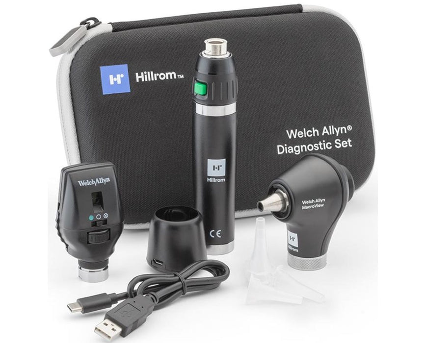 3.5v Diagnostic Set, Coaxial LED Ophthalmoscope, MacroView LED Otoscope, Lithium Rechargeable Handle, Hard Case