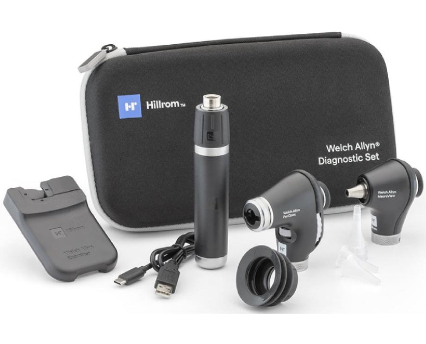 3.5v Diagnostic Set, PanOptic Plus LED Ophthalmoscope, MacroView Plus LED Otoscope, USB Lithium Plus Rechargeable Handle, iExaminer Bracket, Hard Case