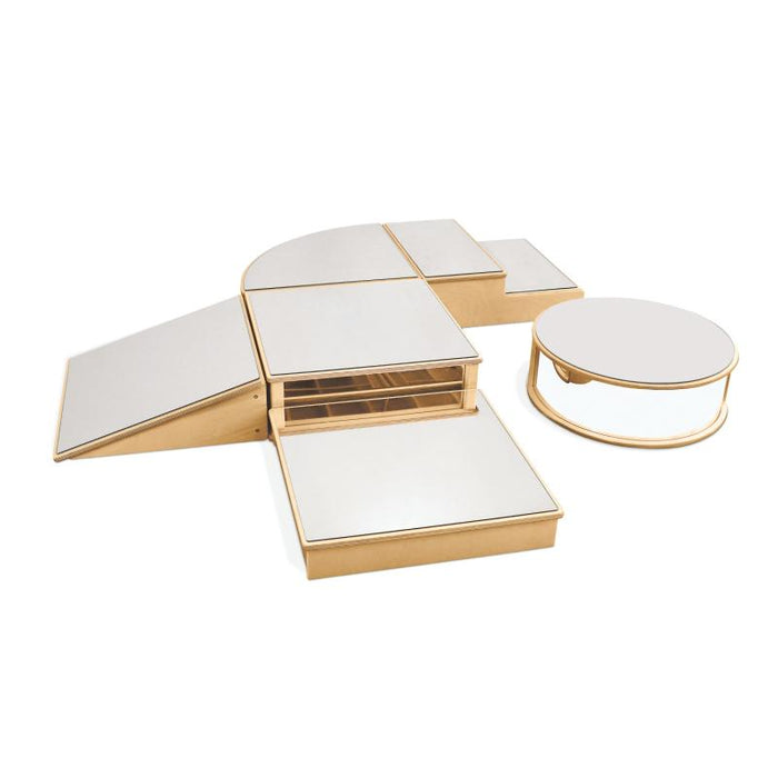 Pediatric Floor Mirror Block. Complete Set: Ramp, Low Square, Square, Round, Quarter Round & Step for Physical Therapy